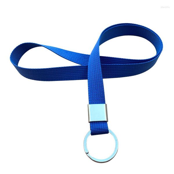 Schlüsselanhänger 1 PC langer Stil aus einfarbigem Nylon geflochtener Gürtel Lanyard Edelstahl Ring Schlüsselbund Tasche Anhänger Schlüsselanhänger Holde