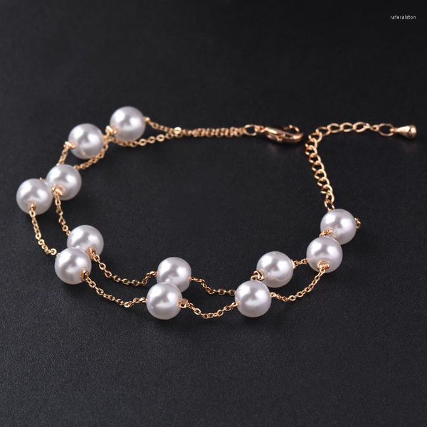 Strang LEEKER Perlenarmbänder für Frau, elegante 2-lagige Kette, Roségold, Silberfarbe, Hochzeitsaccessoires, Strandschmuck, Bijoux 061 LK4