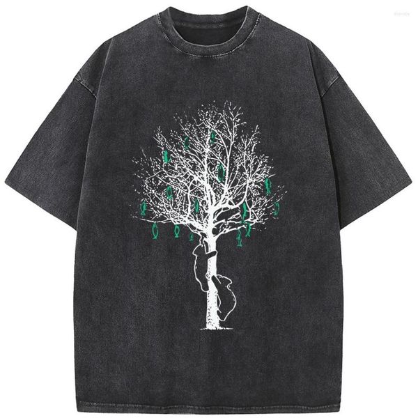 T-shirt da uomo Arrampicata sull'albero Orso T-shirt a maniche corte 2023 Lavato Old Student Top T-shirt di alta qualità