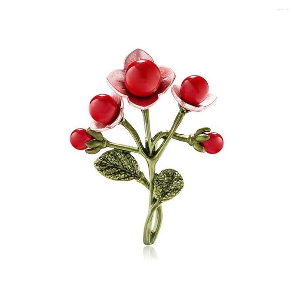 Broches flor de pérola vermelha para mulheres broche de planta alfinetes corsage acessórios de roupas emblemas fivelas de cachecol