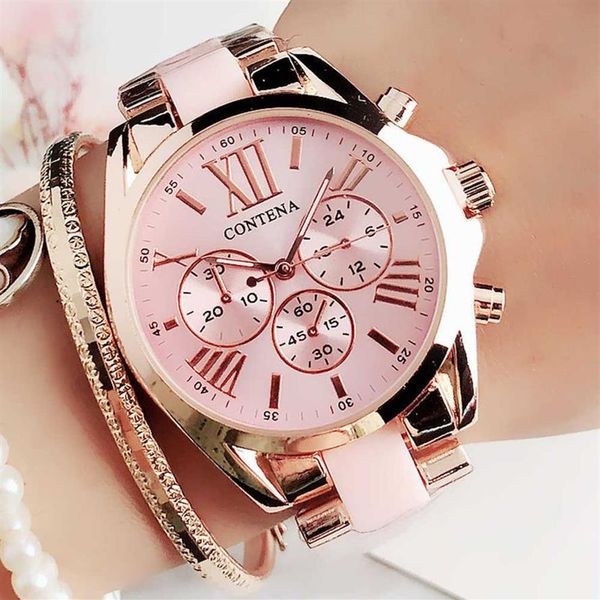 Женская мода Розовые наручные часы Женские часы Роскошный лучший бренд Кварцевые часы M Стиль Женские часы Relogio Feminino Montre Femme 2103058
