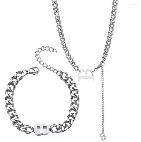 Collana Orecchini Set Acciaio Inossidabile 316L Catena Spessa Hip Hop Lettera B Bracciale Gioielli Donna In Titanio Prevenire Non Tramonterà Mai