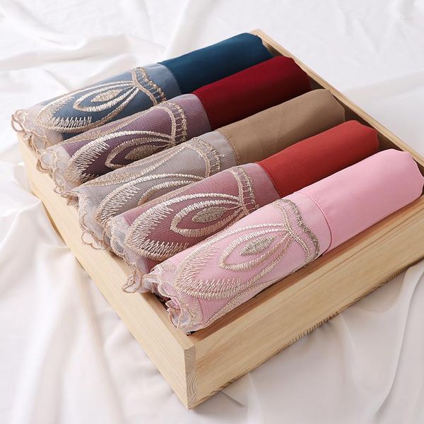 Designer de roupas étnicas longo laço hijab premium chiffon cachecol cor sólida simples xales envoltório lenço turbante echarpe foulard femme
