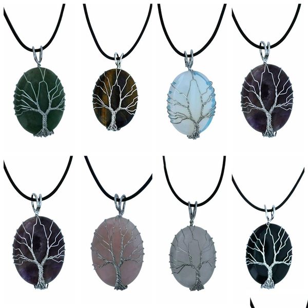 Collane con ciondolo Albero della vita Cuore a goccia Collana con opale di ametista Filo di rame avvolto con pietre preziose Guarigione Chakra Consegna a goccia Gioielli Dhwos