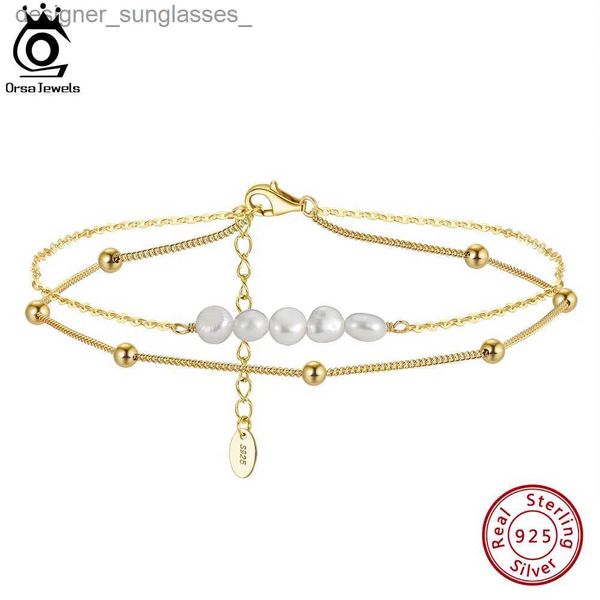 Tornozeleiras ORSA JEWELS Corrente de Cabo em Camadas Tornozeleiras de Pérola 14K Ouro 925 Prata Esterlina Verão Pé Pulseira Tiras de Tornozelo Jóias SA50L231004