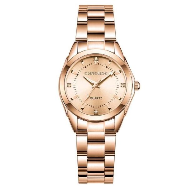 Bilek saatleri Chronos Saatler Kadınlar için Saatler Yuvarlak Paslanmaz Çelik İzle Kuvars Gül Altın Bling Bayanlar Hediyeler317o