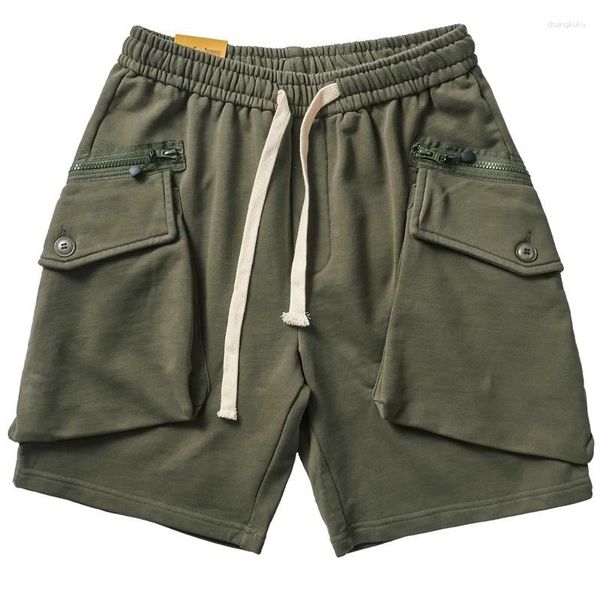 Herren-Shorts, Sportbekleidung, Baumwolle, gewaschen, Reißverschlusstasche, Frachtgewicht, klobiger, lockerer, elastischer Kordelzug für Herren