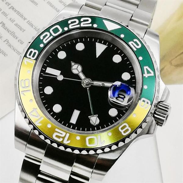 Moda azul verde de alta qualidade gmt relógio masculino 40mm caixa aço inoxidável relógio corrente safira vidro rotativo cerâmica fram273z