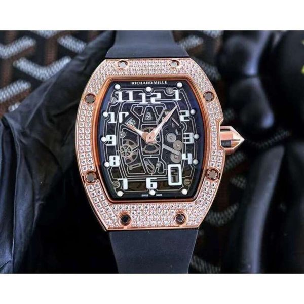 Designer Superclone Richards mechanische RM067 Diamantuhr Skelett-Armbanduhren für Herren QE7Y, luxuriöses, hochwertiges Carbongehäuse, Saphirglas, Montre Richards vereist