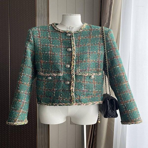 Damenjacken Herbst Kleiner Duft Mode Retro Plaid Mantel Frauen Schlank Einreiher Koreanischer Stil Elegant Chic Jacke OL