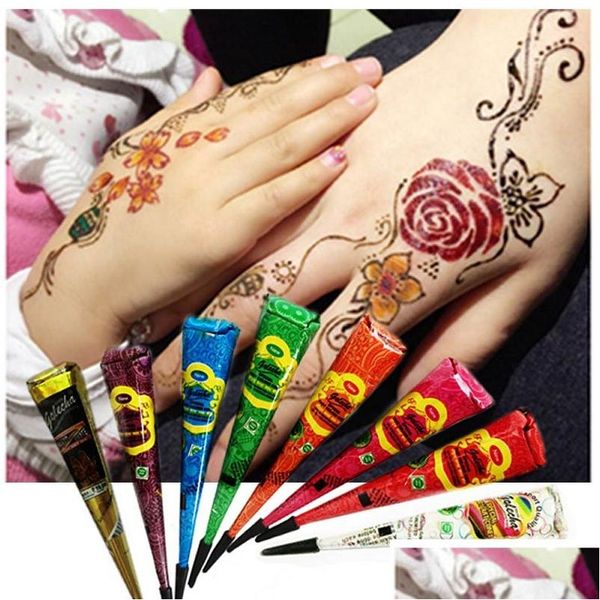 Outros suprimentos de tatuagem Henna Mehandi Cone Mão Corpo Arte Pintura Maquiagem DIY Ding Colar Indiano À Prova D 'Água 25G Drop Delivery Saúde Beleza T Dhaq9