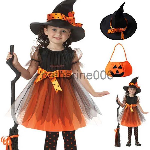Костюм ведьмы для особых случаев для девочек на Хэллоуин, платье для девочек-подростков, платье ведьмы для младенцев, комплект одежды, шляпа, сумка с тыквой, колготки x1004