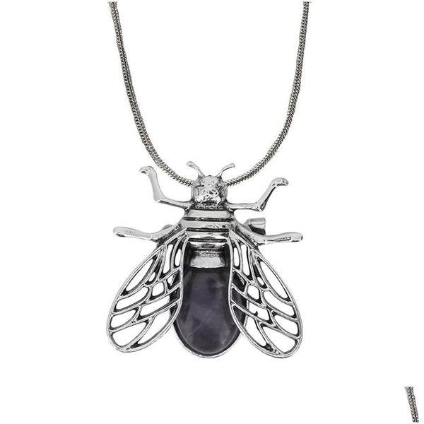 Anhänger Halsketten Natürliche Kristalle Heilsteine Mode Fliegen Tier Halskette Für Frauen Männer Zubehör Großhandel Drop Lieferung Jewelr Dh7P3
