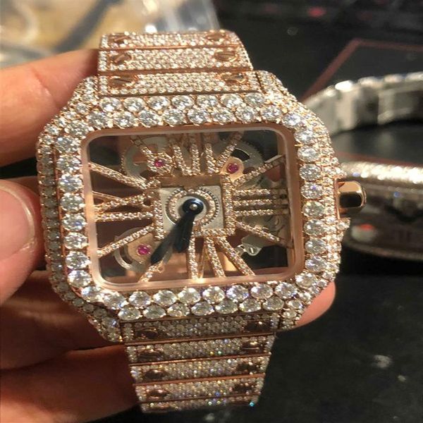 Armbanduhren Neue Skeleton Sier VVS1 VIP Diamanten Uhr PASS TT Quarzwerk Top Qualität Männer Luxus Iced Out Saphir Uhr mit 247 t