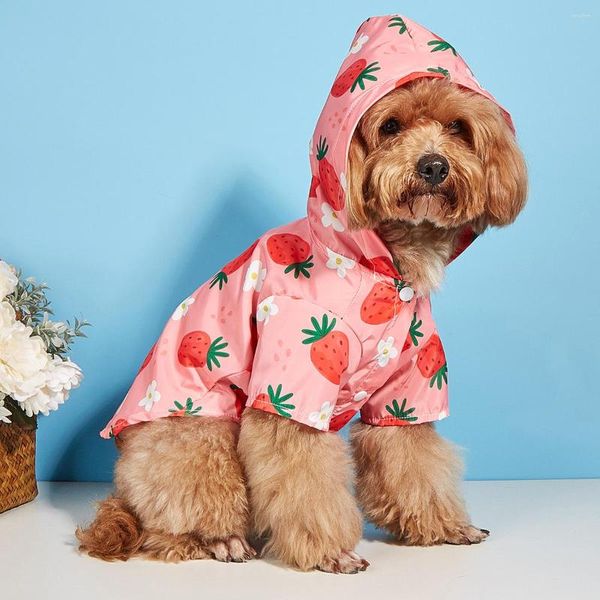 Cão vestuário pet capa de chuva doce morango impressão respirável impermeável poncho para cães pequenos e médios chihuahua teedy