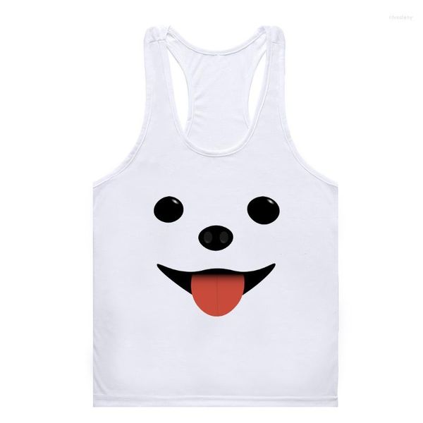 Homens Tank Tops Kawaii Cartoon Dog Face Impresso Ginásio T-Tanque Top Homens Moda Mulheres MenFemale Bonito Gráfico