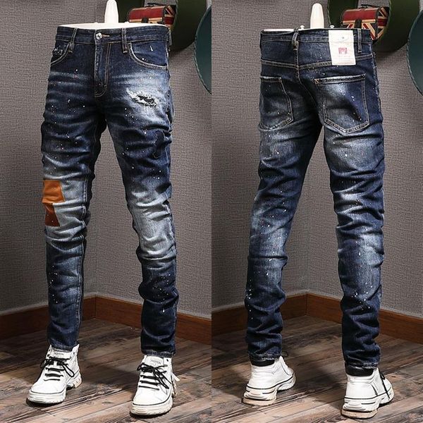 Cool Guy Jeans Italia Style Color Wash Effect Zerrissene Skinny Denim-Hose für Herren264F
