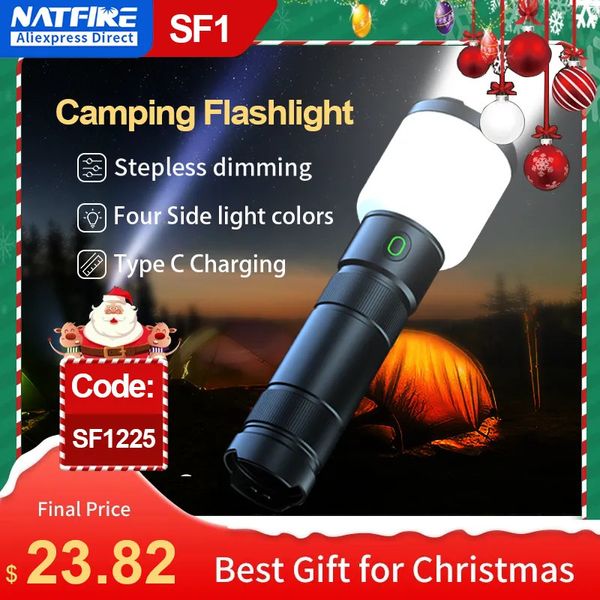 Bisiklet Işıkları Natfire Outdoor LED Şarj Edilebilir El Feneri Kamp Lambası 4 Renk 2 İçinde 1 Taşınabilir Güçlü Parlak El Fenerler S 231005