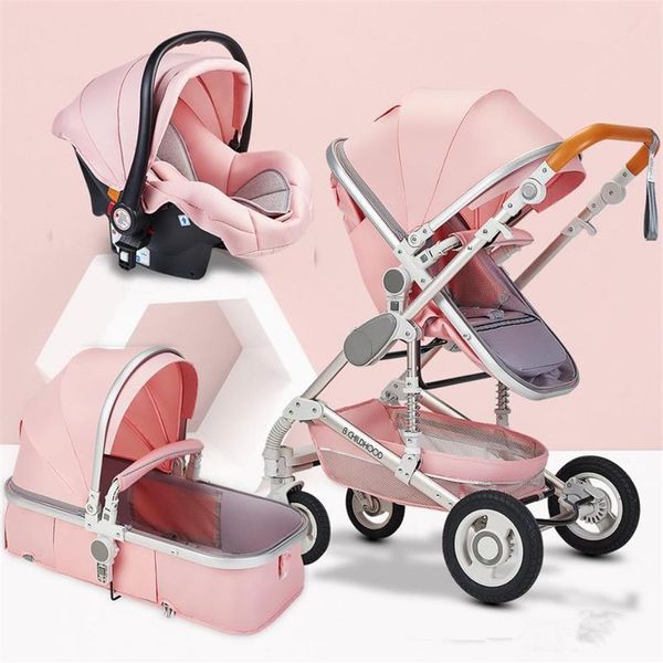 Alta paisagem carrinho de bebê 3 em 1 mãe rosa carrinho de viagem carrinho de bebê cesta assento de carro do bebê e trolley238m