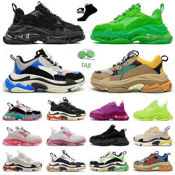 Triple S Sneaker Sapatos Casuais Clear Sole Black Bubble Bottom Plataforma Preto Branco Cinza Vinho Vermelho Rosa Azul Neon Verde Mens Esportes Famoso Treinador Ao Ar Livre Homens Mulheres