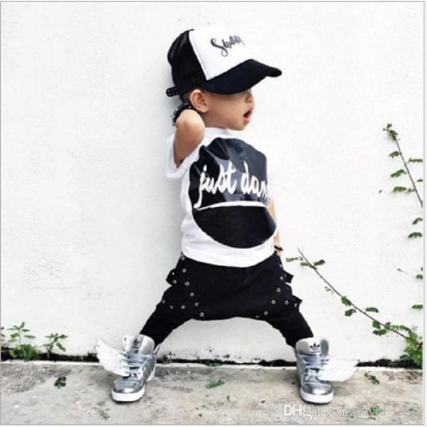 Baby Jungen Kleidung Sets Sommer Kurzarm T-shirt Schwarz Harem Hosen 2 stücke Set Junge Outfits Kinder Casual Anzug Kinder kleidung 70-10272A