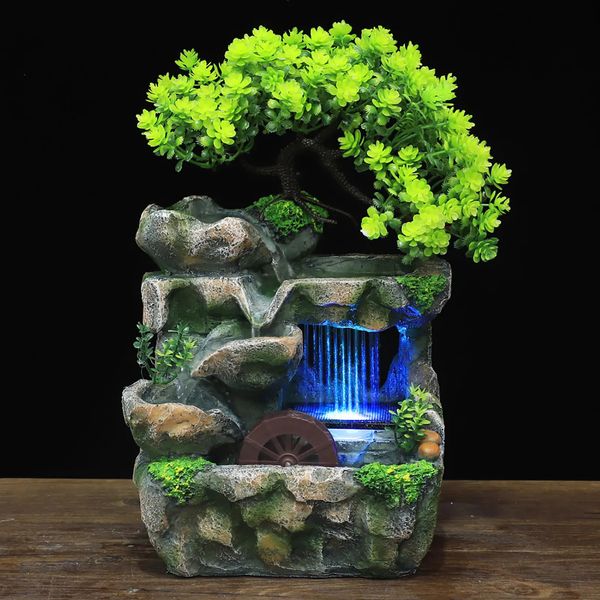 Oggetti decorativi Figurine Stanza interna Fontana Cascata Decorazione Decorazione desktop Caratteristica dell'acqua con illuminazione a LED che cambia colore 230928