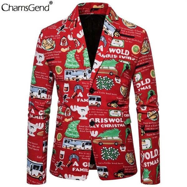 Chamsgend giacca con stampa natalizia da uomo cappotti casual da uomo slim fit giacca a maniche lunghe da uomo informale vestito da festa di Natale2761