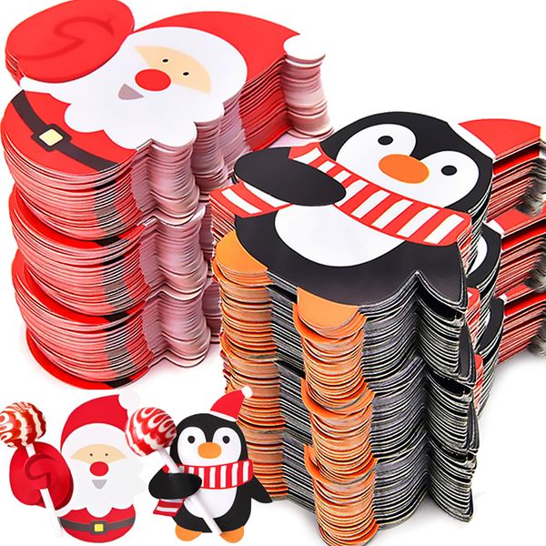 Weihnachten Lutscher Papierkarten Cartoon Weihnachtsmann Pinguin Schneemann Kinder Süßigkeiten Geschenke Paket Verpackung Neujahr Party Dekoration