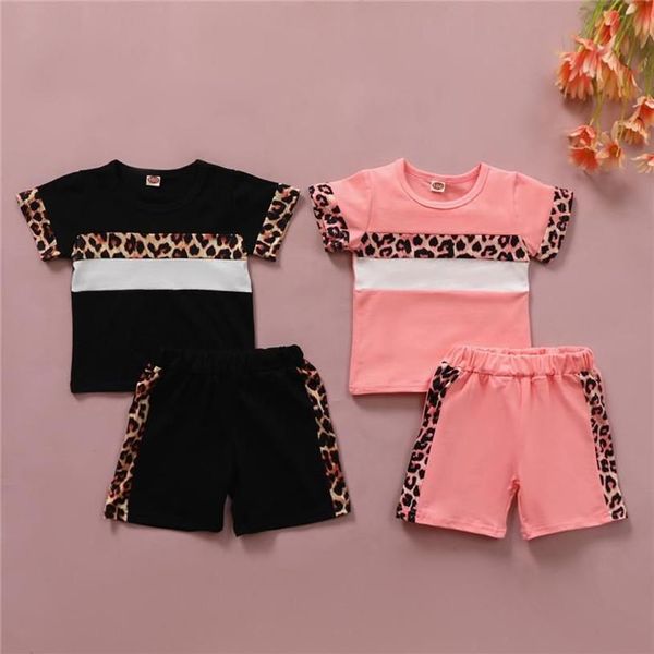 Комплекты одежды для детей от 2 до 6 лет, модная летняя одежда для маленьких мальчиков и девочек, лоскутные футболки с леопардовым принтом, шорты, детская повседневная одежда Outf3124