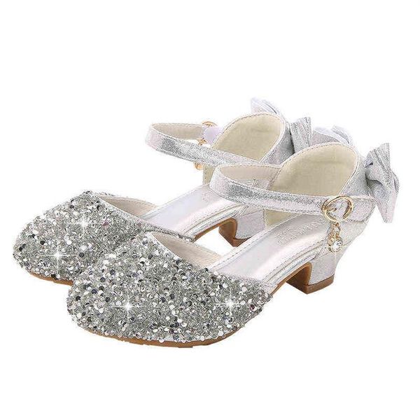 Sandali per ragazza Scarpe da principessa Sandali con punta tonda Bambini Strass Tacchi alti Neonate Scarpe da scuola 8-12Y Sandali da ballo per bambini G220292b