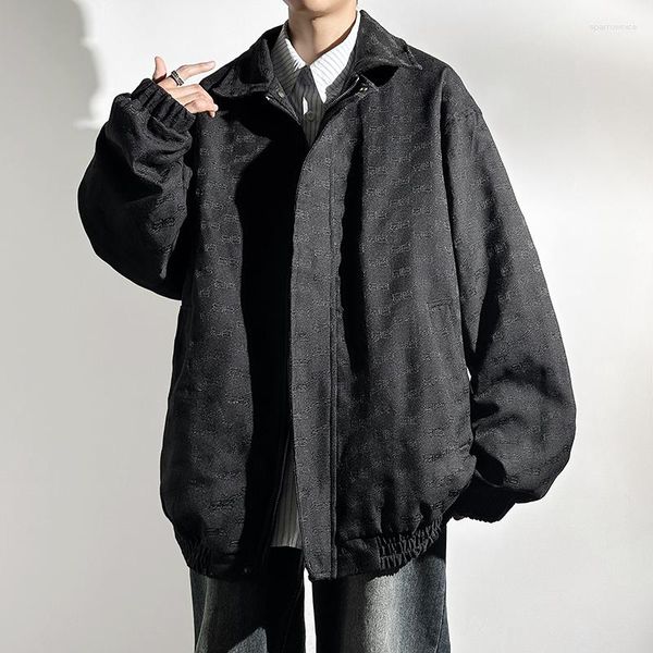 Мужские куртки из жаккардовой ткани, модное пальто, мужская свободная куртка, уличный Тренч большого размера с лацканами на молнии, мужские брендовые осенние пальто цвета хаки