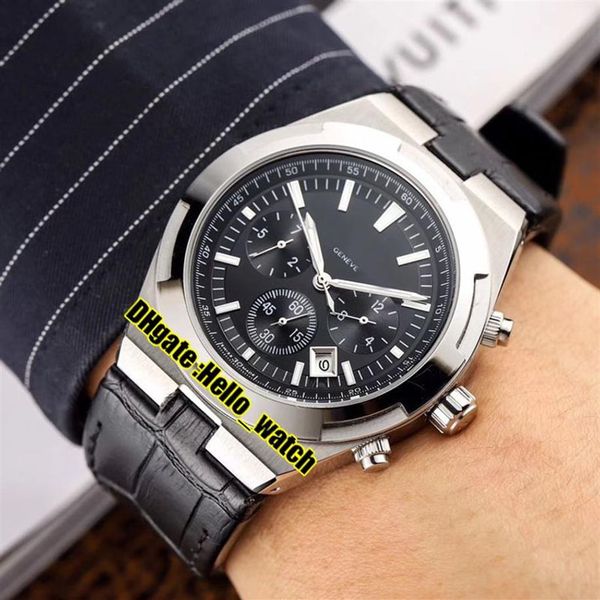 Günstige neue Overseas 5500V 000R Automatik Herrenuhr Datum Schwarzes Zifferblatt 316L Stahlgehäuse Lederarmband Sportuhren Hallo Uhr 6 Farbe196n