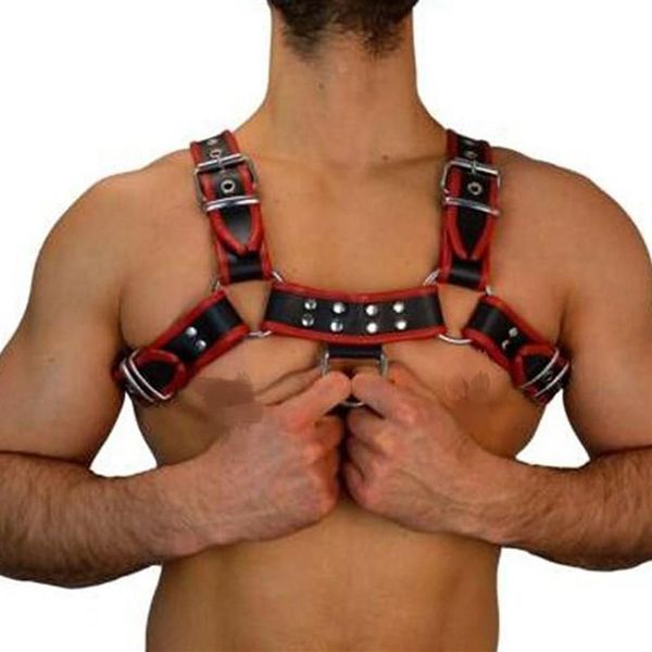 Reggiseni Set Pelle da uomo Cintura pettorale Fasciatura per il corpo Giochi di ruolo Costume Prodotti del sesso Giocattoli per adulti Costumi di club Puntelli For220O