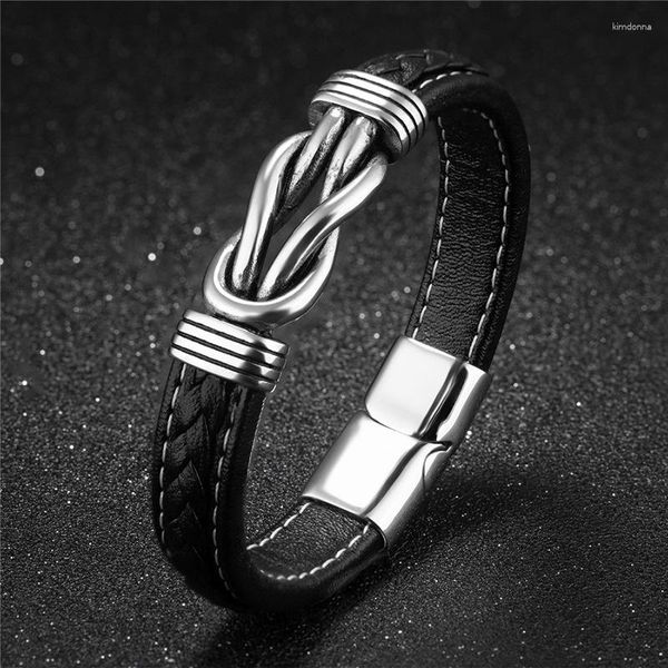 Pulseira Cross Border Alloy Acessório Pulseira Masculina Couro Metal Trançado