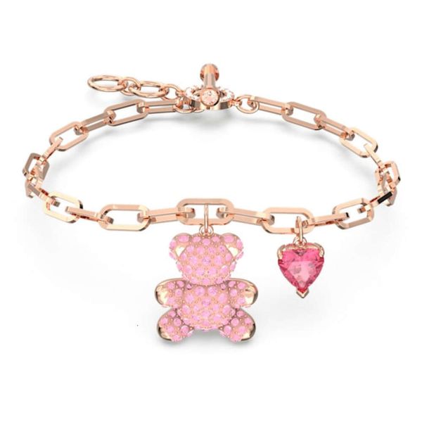 Pulseira Swarovski Designer Luxo Moda Feminina Alta Edição Teddy Bear Pulseira Feminina Engolir Elemento Cristal Batimento Cardíaco Pulseira Pequena Urso Mulheres