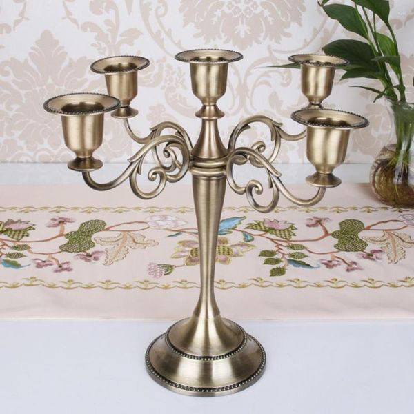 Castiçais de 3 braços / 5 braços Castiçal Bronze Metal Jantar Romântico Casamento Decoração de Casa Suporte Pogal Adereços