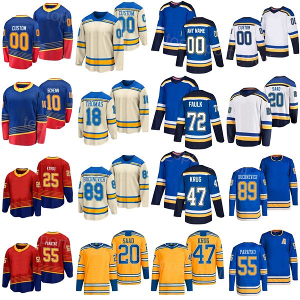 Uomo Gioventù Donna Hockey Dalibor Dvosky Maglie 25 Kyrou 89 Pavel Buchnevich 18 Robert Thomas 10 Brayden Schenn 72 Justin Faulk 20 Brandon Saad Torey Krug Reverse Retro