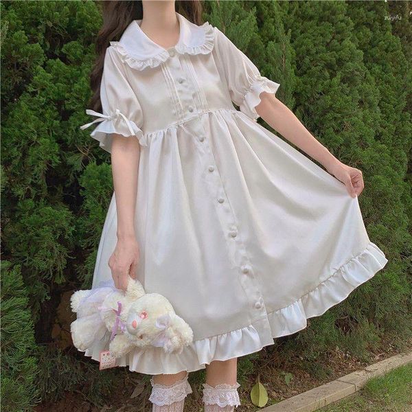 Casual Kleider NIGGEEY Lolita Rock Fee Sommer Japanische Weiche Mädchen Puppe Hals Spitze Up Blase Kurzarm Rüschen Rand Kleid Frauen