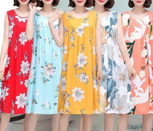 Women's Sleepwear Pajama Dress Sleep Summer Large Size Sleeveless Cotton Casual Mid Length Loose Fitting Lounge Home Clothing Sleepshirts