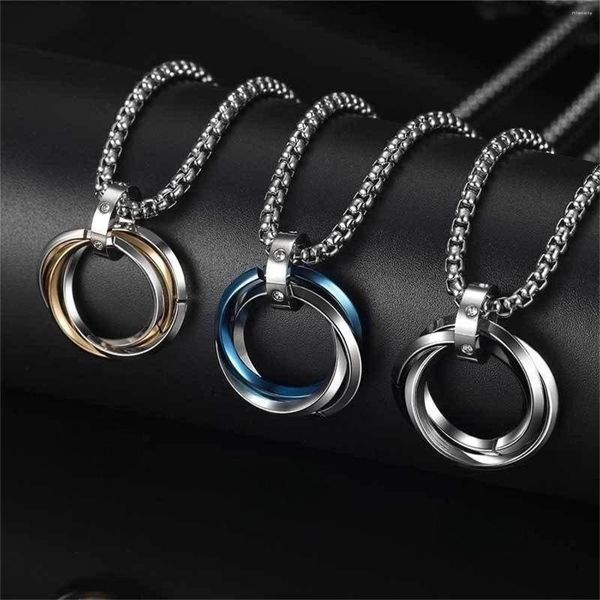 Anhänger Halsketten 3 Farben Einfache Drei Ring Kreuz Halskette Hip Hop Stil Christian Charme Für Männer Jungen Schmuck Geschenk Freund