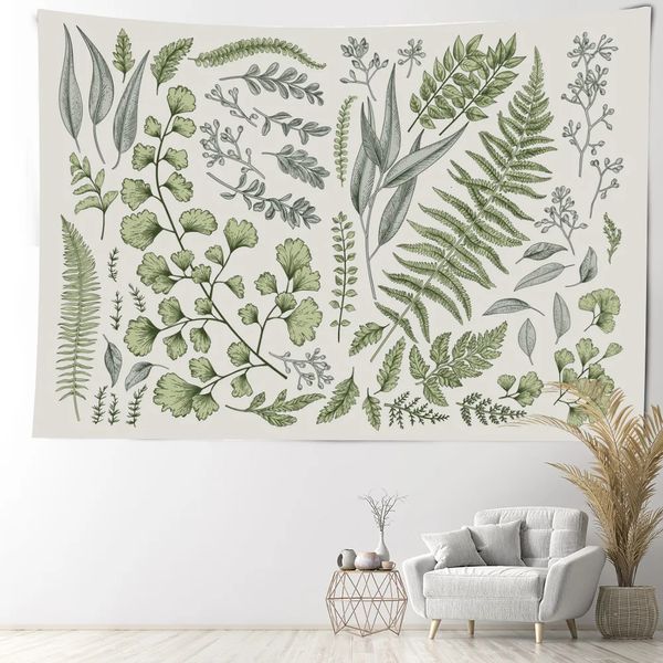 Tapeçarias florais e verdes plantas tapeçaria parede pendurado samambaia folhas boho natureza paisagem estética quarto decoração de casa 230928