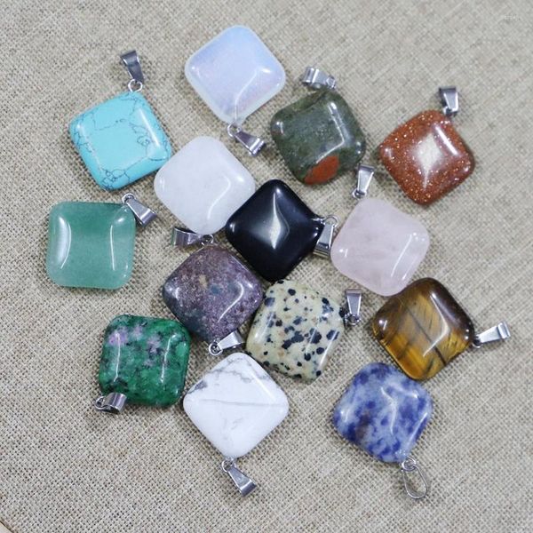 Colares de pingente vendendo pedra natural colar quadrado cristal quartzo ágata sodalite howlite reiki charme jóias fazendo acessórios 30pcs