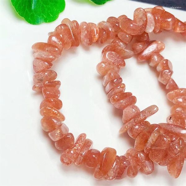 Filo naturale dorato fragola quarzo ghiaia braccialetto di pietra braccialetti di cristallo elasticizzato pietra preziosa policroma regalo di compleanno 1 pezzo