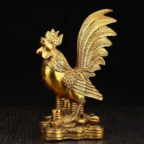 Kaiguang decoração de frango de cobre puro, decoração de frango do zodíaco, artesanato doméstico, galo de cobre, galo dourado, report246h