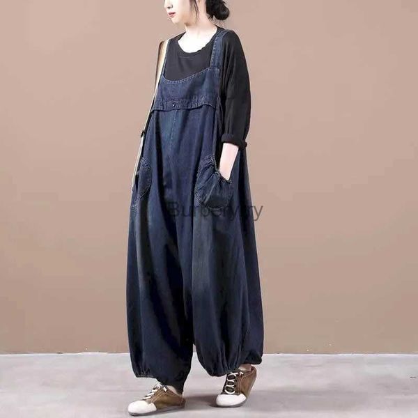 Tute da donna Pagliaccetti Tute di jeans oversize per le donne Tutina stile coreano Pantaloni a gamba larga Pantaloni larghi Salopette per vestiti da donna Un pezzoL231005