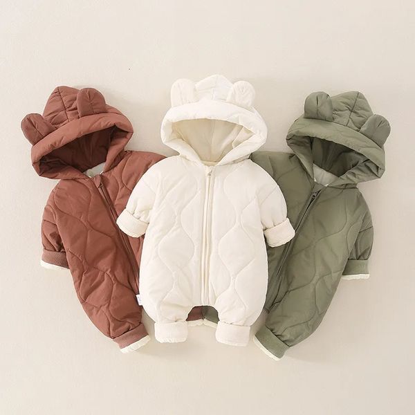 Pagliaccetti nati Vestiti del bambino Tuta infantile Con cappuccio Pagliaccetto spesso Manica lunga Cerniera Tuta termica Neonati Cappotto per bambini 231005