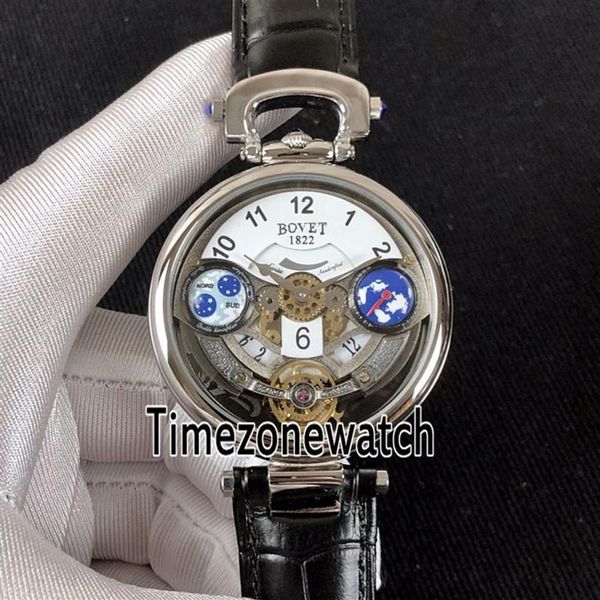 Bovet Amadeo Fleurier Grand Complications Edouard Tourbillon Стальной корпус Белый скелетонизированный циферблат Швейцарские кварцевые мужские часы Черная кожа 312M