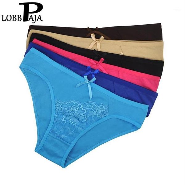 Lobbpaja 6 pçs pacote roupa interior feminina algodão sexy calcinha sólida renda cintura baixa macia meninas briefs senhoras calcinhas para mulher lp1901264w