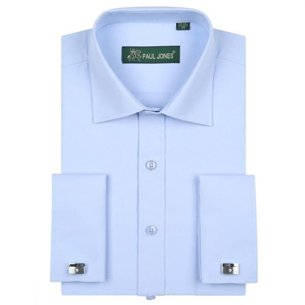 Whole-2016 Camicia da uomo a maniche lunghe con polsino francese a maniche lunghe con colletto alla francese in misto cotone Camicia da smoking classica con gemelli239m