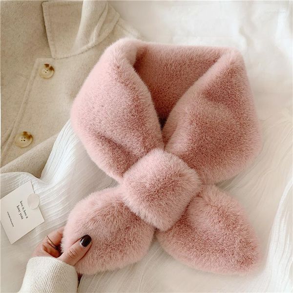 Bandane Autunno Inverno tinta unita peluche Snood unisex protezione collo caldo imitazione pelliccia di Rex collo sciarpa incrociata donna coreana